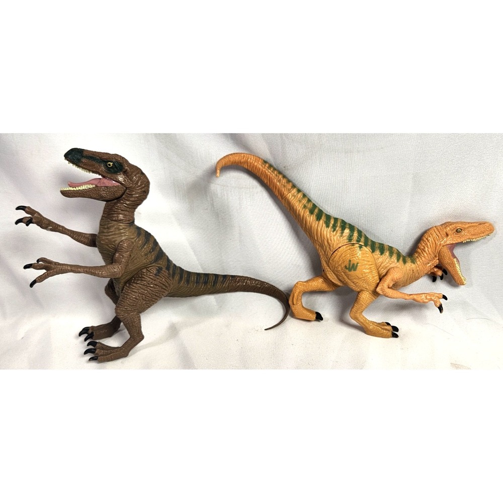 lot of 2 JURASSIC WORLD Dinosaur VELOCIRAPTOR Delta & Echo 10" toy figure 2015